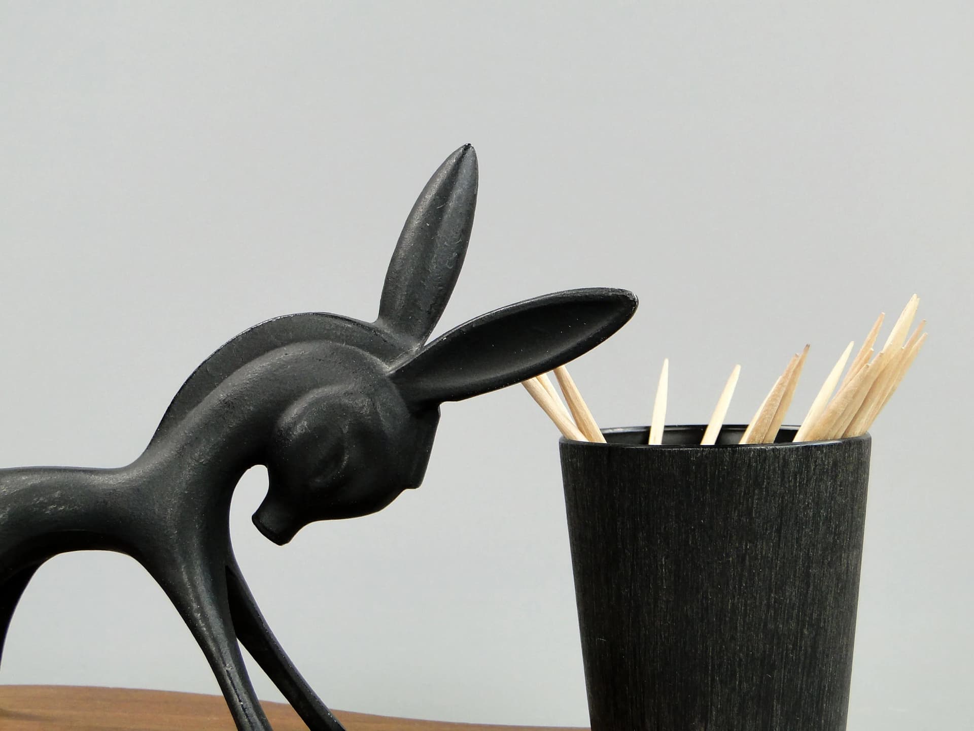 Toothpick stand, black patinated bronze, ebony, by W. Bosse, Austria, 1940s. - 11169