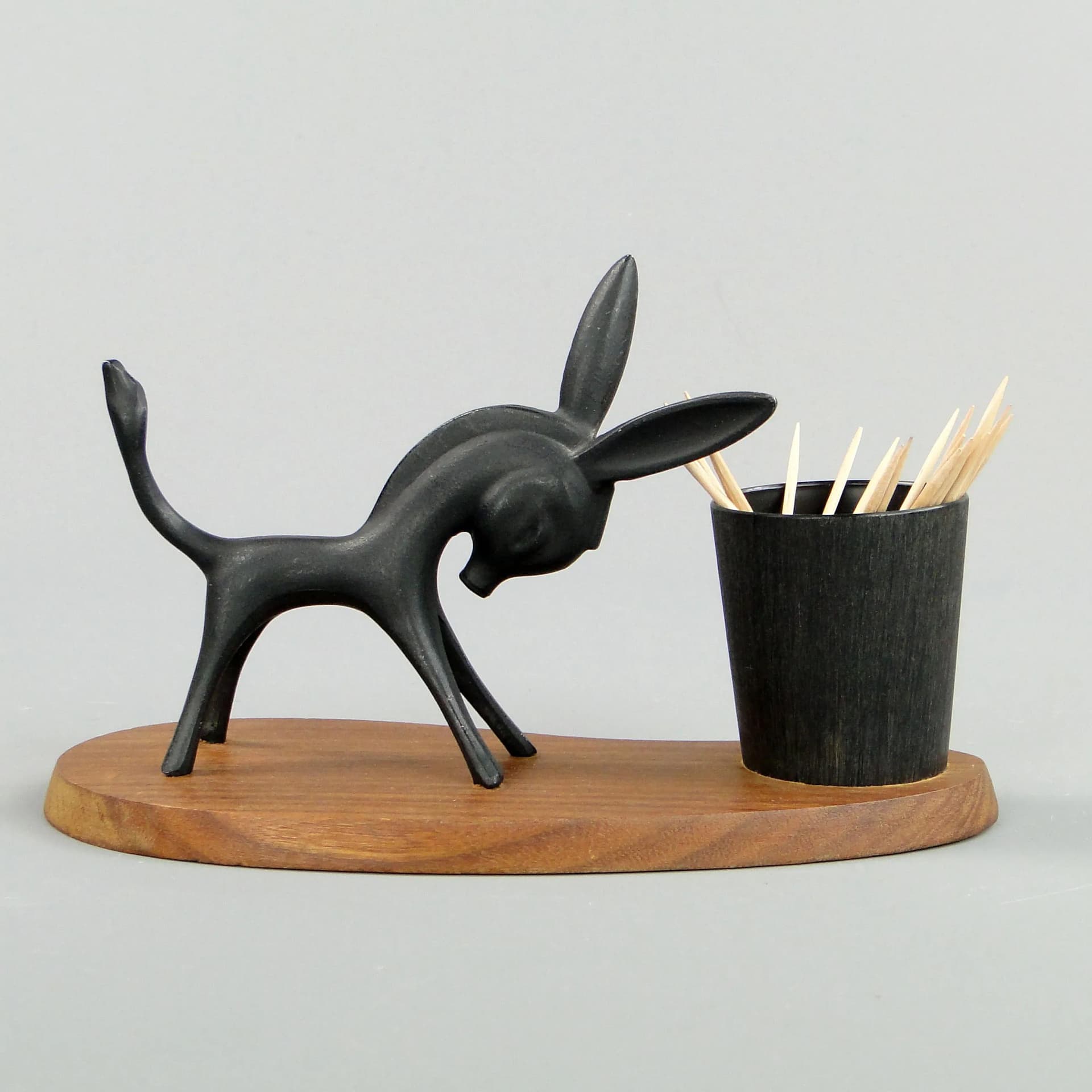 Toothpick stand, black patinated bronze, ebony, by W. Bosse, Austria, 1940s. - 11168