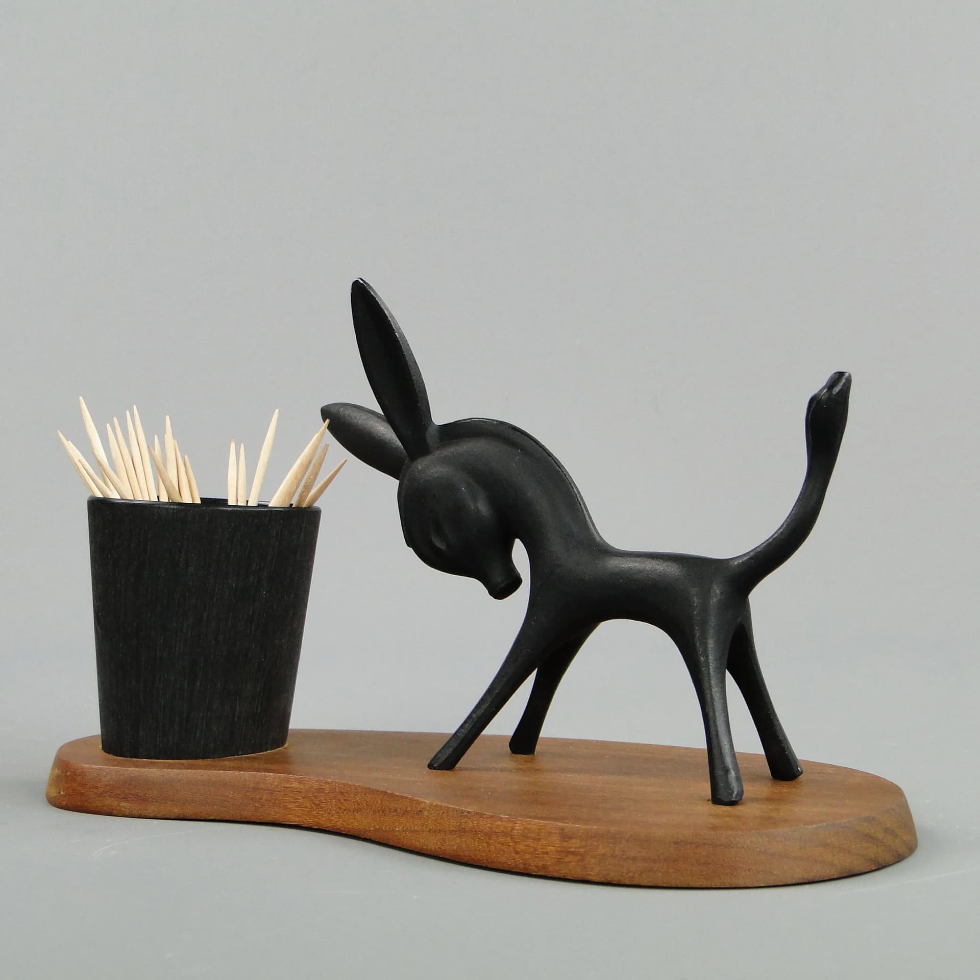 Toothpick stand, black patinated bronze, ebony, by W. Bosse, Austria, 1940s. - 11173