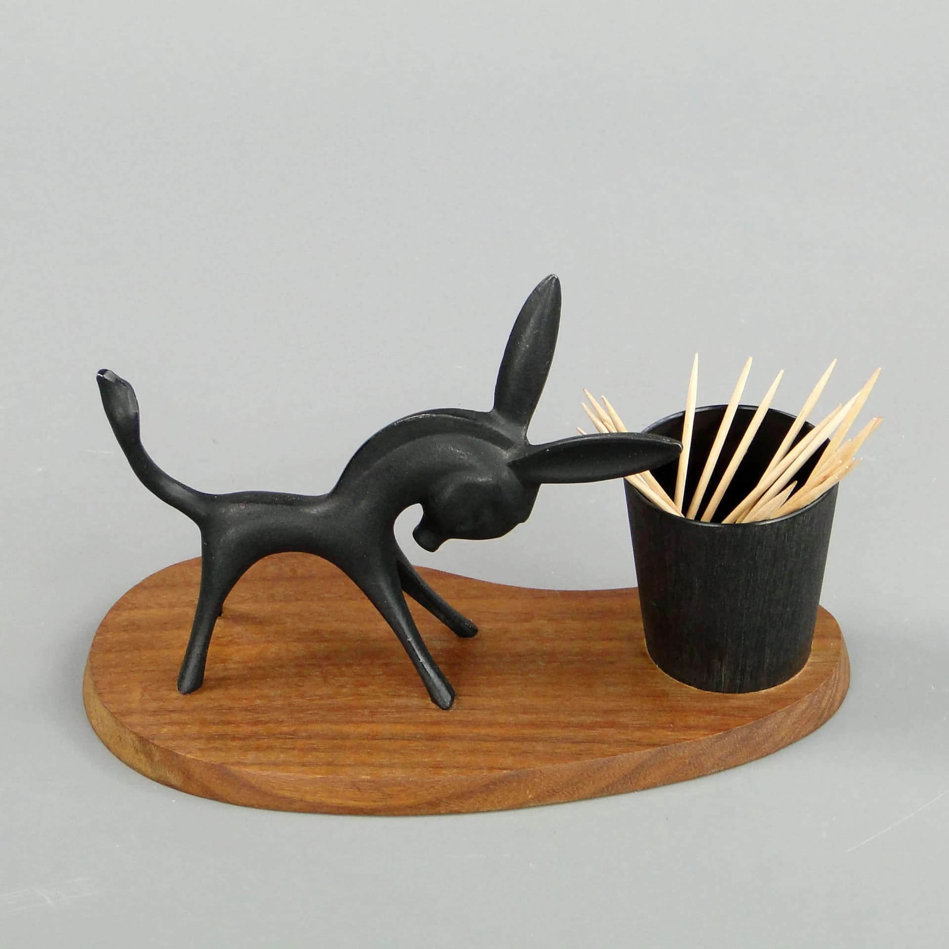 Toothpick stand, black patinated bronze, ebony, by W. Bosse, Austria, 1940s. - 11171