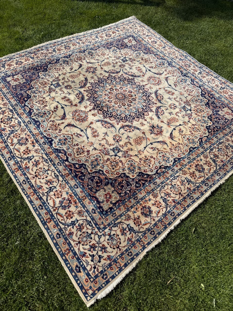 Dywan perski Nain 210x200 cm, ivory, wełna jedwab, Iran, lata 90. - 169903