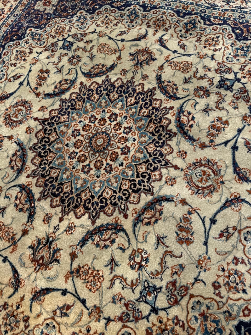 Dywan perski Nain 210x200 cm, ivory, wełna jedwab, Iran, lata 90. - 169906