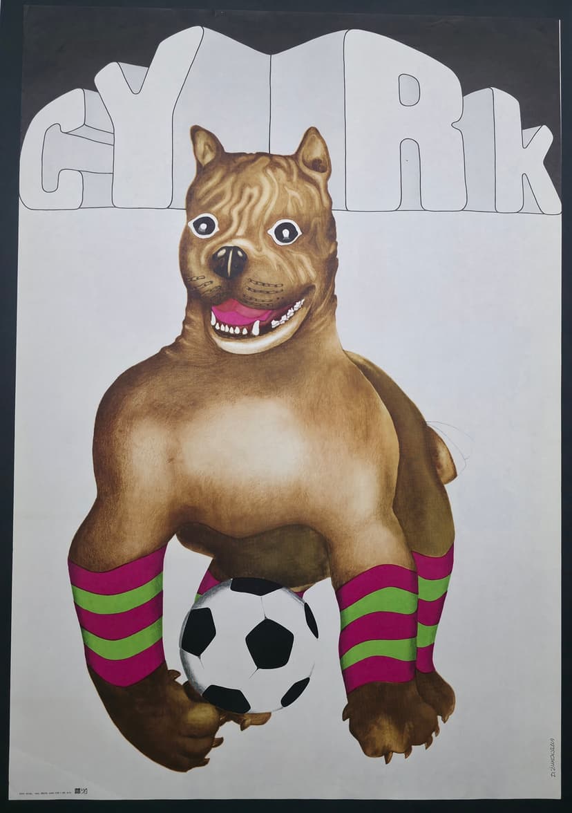 Cyrk pies z piłką (Oryginalny plakat cyrkowy), aut. D. Żukowska, 1973