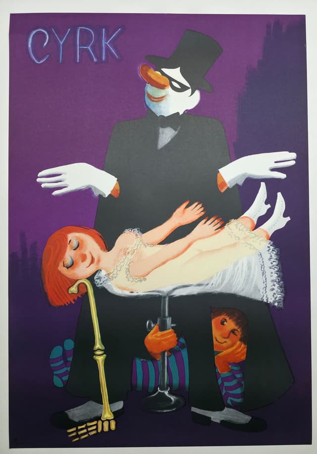 Cyrk magik z lewitującą asystentką (Oryginalny plakat cyrkowy), aut. Miedza-Tomaszewski, 1975 - WYMIARY