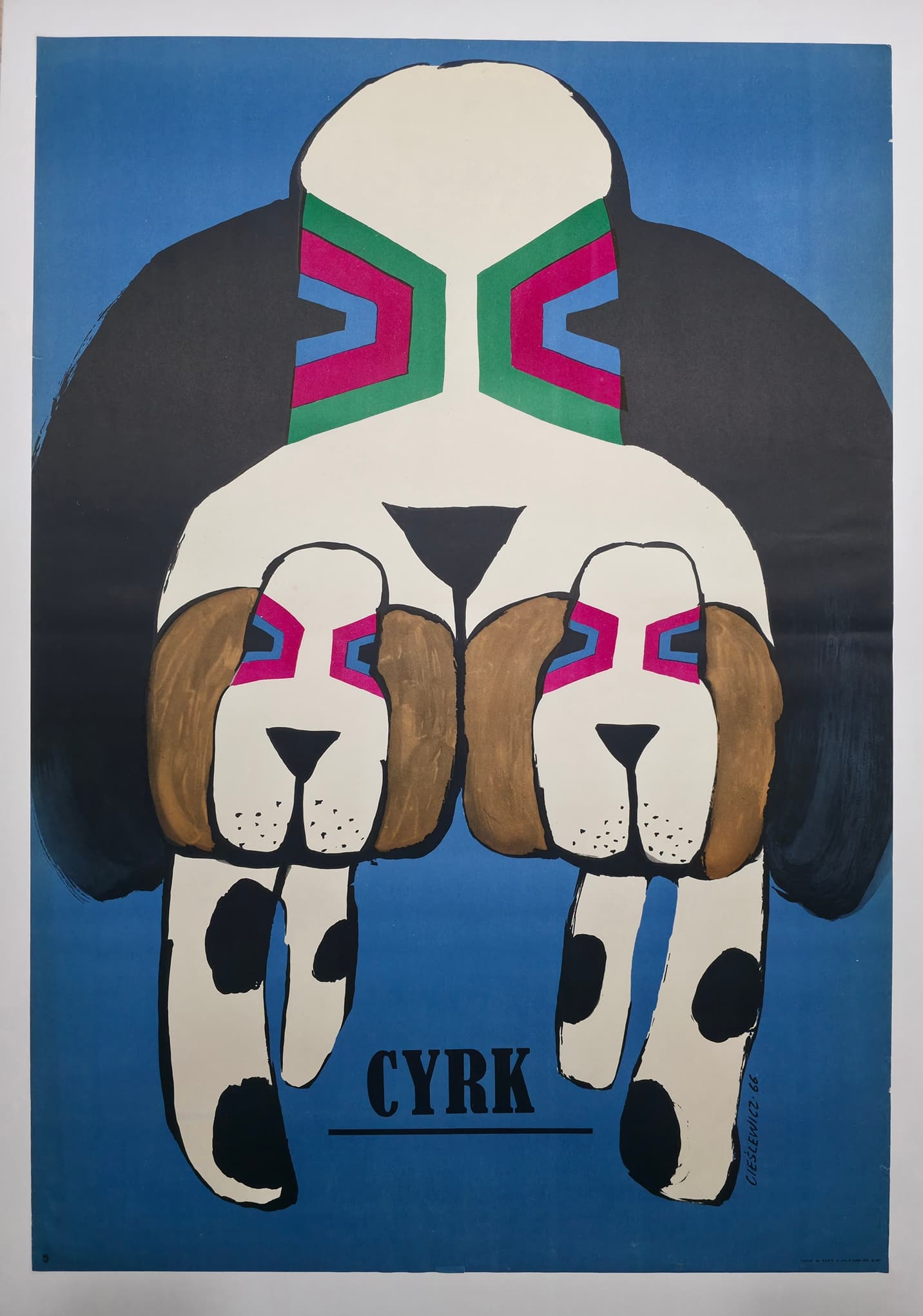 Cyrk 3 psy (Oryginalny plakat cyrkowy), aut. R. Cieślewicz, 1966