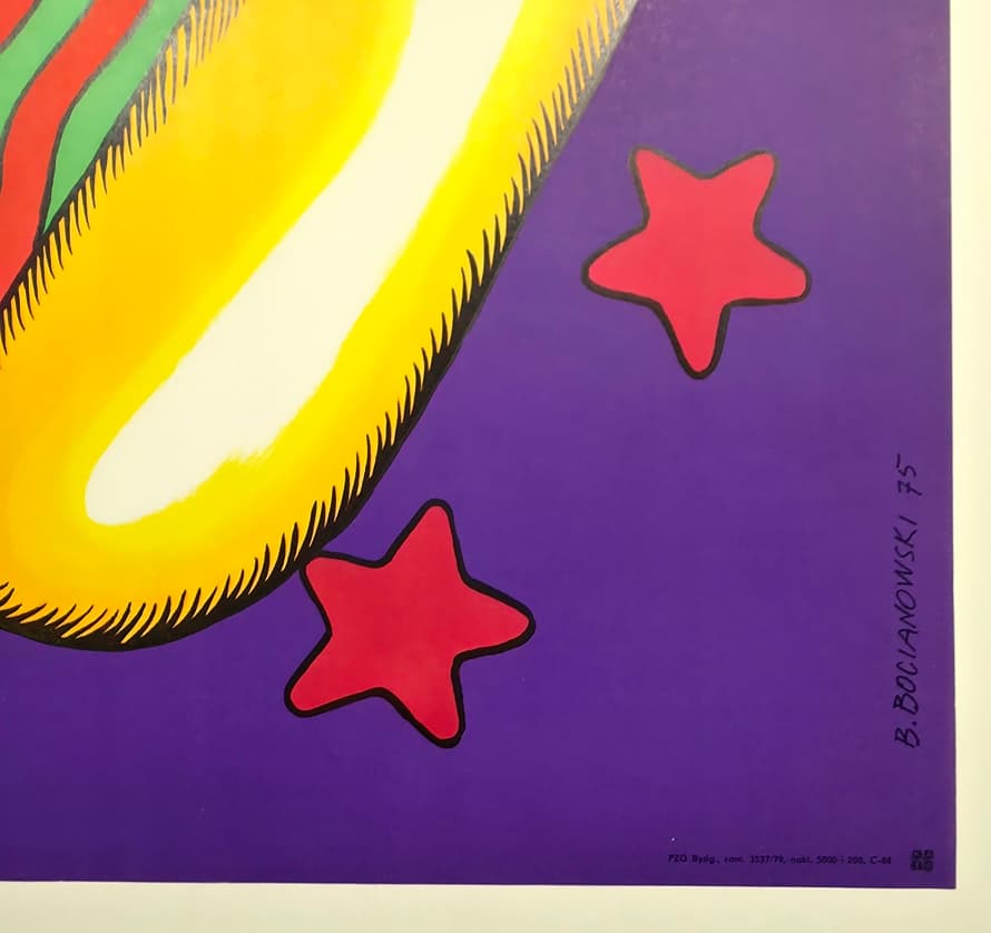 Cyrk clown wiszący na napisie (Oryginalny plakat cyrkowy), aut. B. Bocianowski, 1979 - 170731