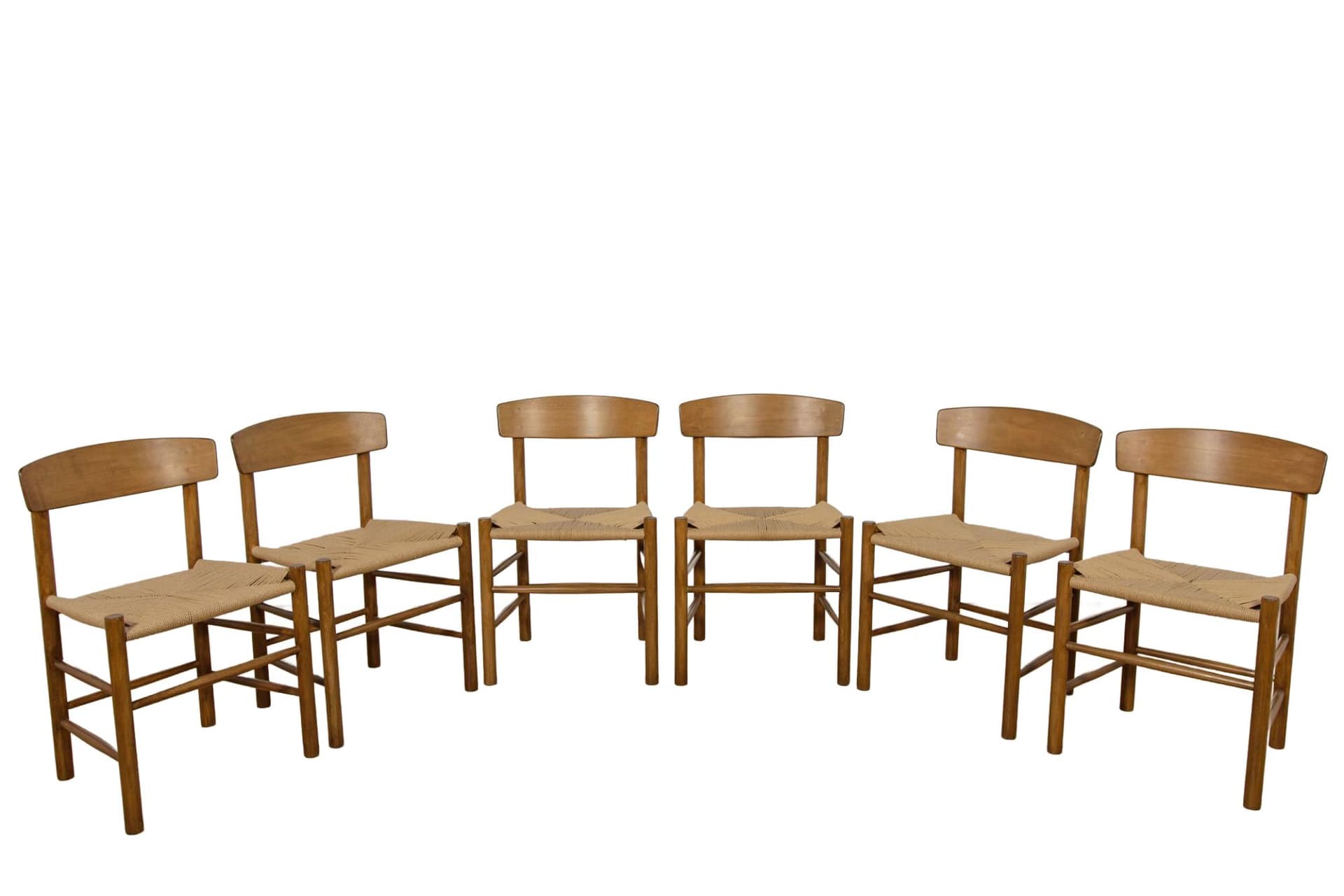 Komplet sześciu krzeseł J39, buk brąz jasny, proj. B. Mogensen, Dania, lata 60.