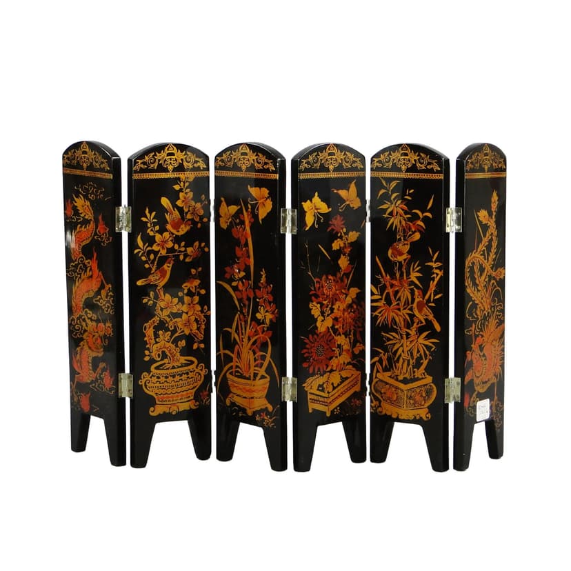Parawan dekoracyjny, lakier czarny, drewno, Chiny, lata 50.