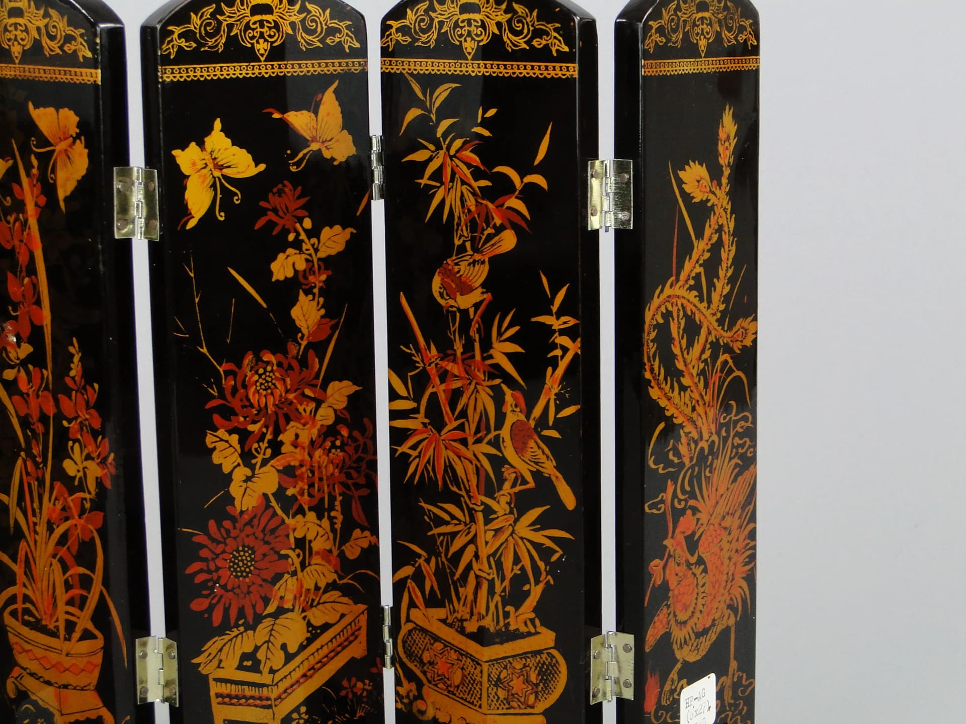 Parawan dekoracyjny, lakier czarny, drewno, Chiny, lata 50. - 11118