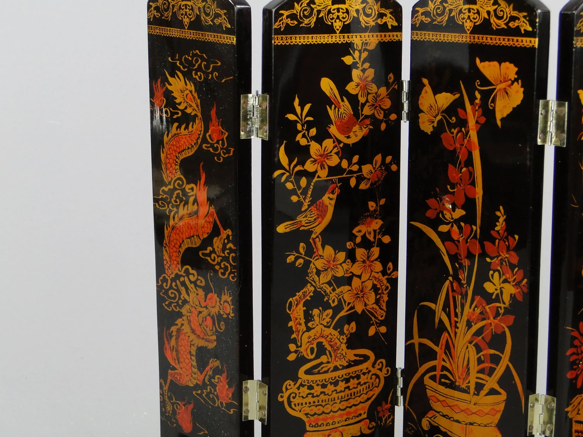 Parawan dekoracyjny, lakier czarny, drewno, Chiny, lata 50. - 11117