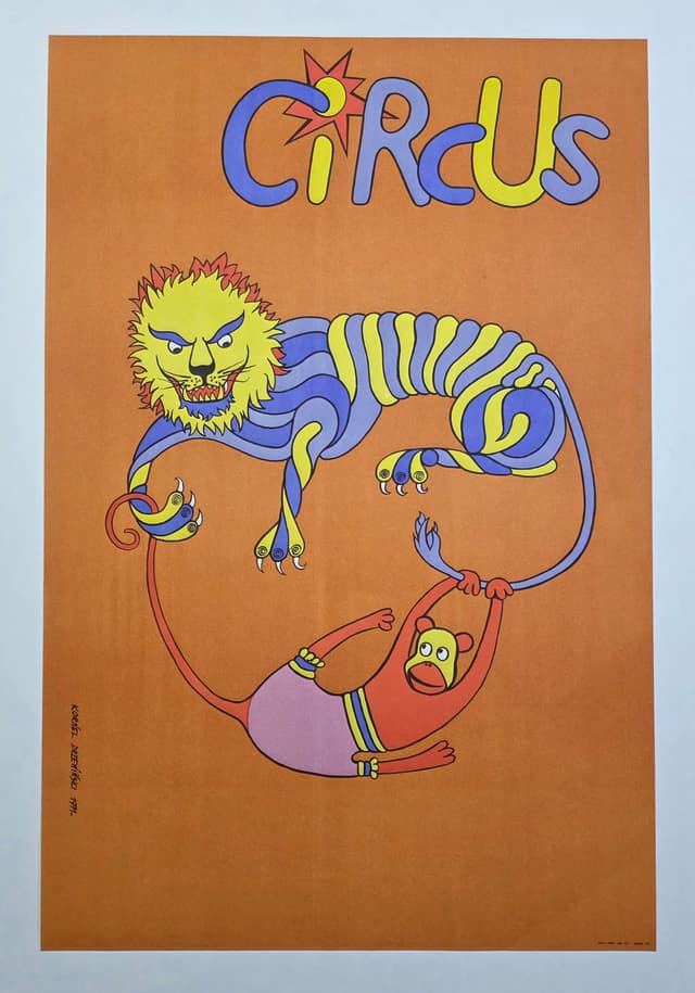 Cyrk lew i małpa (Oryginalny plakat cyrkowy), aut. K. Drzewiński, 1971 - WYMIARY