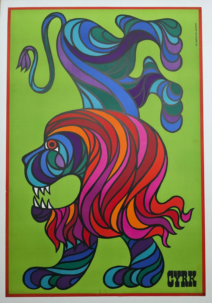 Cyrk lew stojący na łapach (Oryginalny plakat cyrkowy), aut. H. Hilscher, 1970