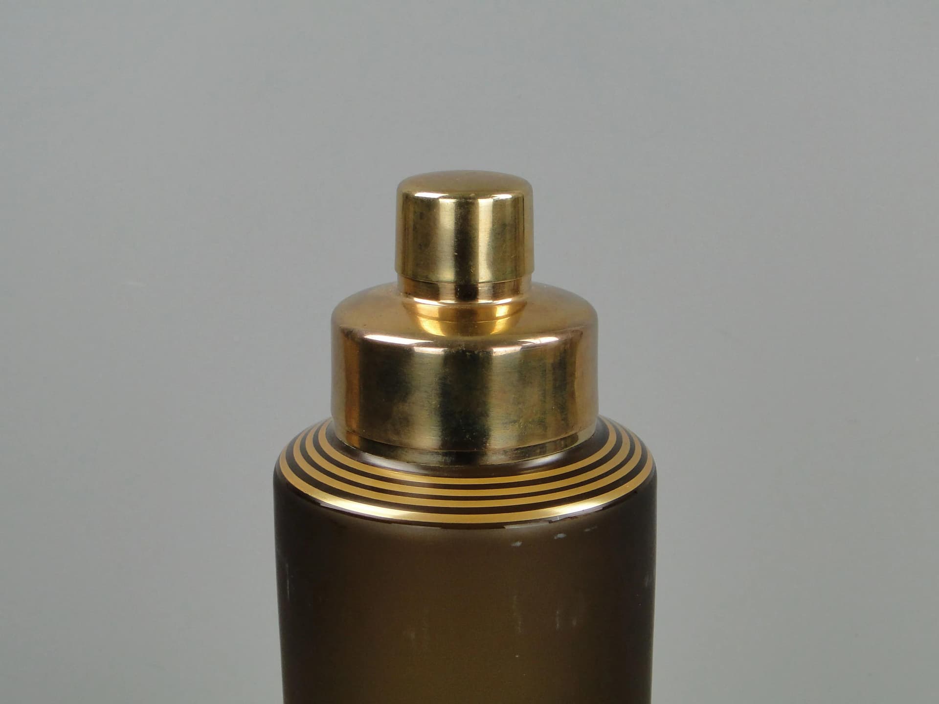 Drinkware set, topaz brown glass, gilt, Borocrystal Chribska, Czechoslovakia, 1950s. - 11082