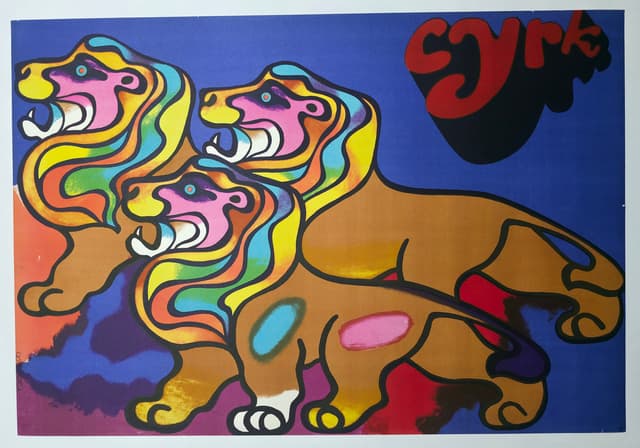 Cyrk trzy lwy-poziomy (Oryginalny plakat cyrkowy), aut. T. Jodłowski, 1970 - WYMIARY