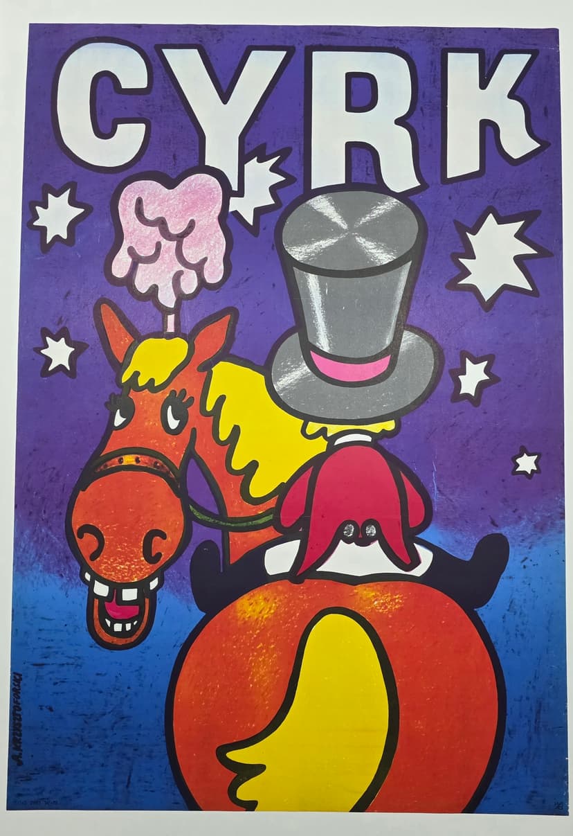 Cyrk chłopiec w kapeluszu na koniu (Oryginalny plakat cyrkowy), aut. A. Krzysztoforski, 1974