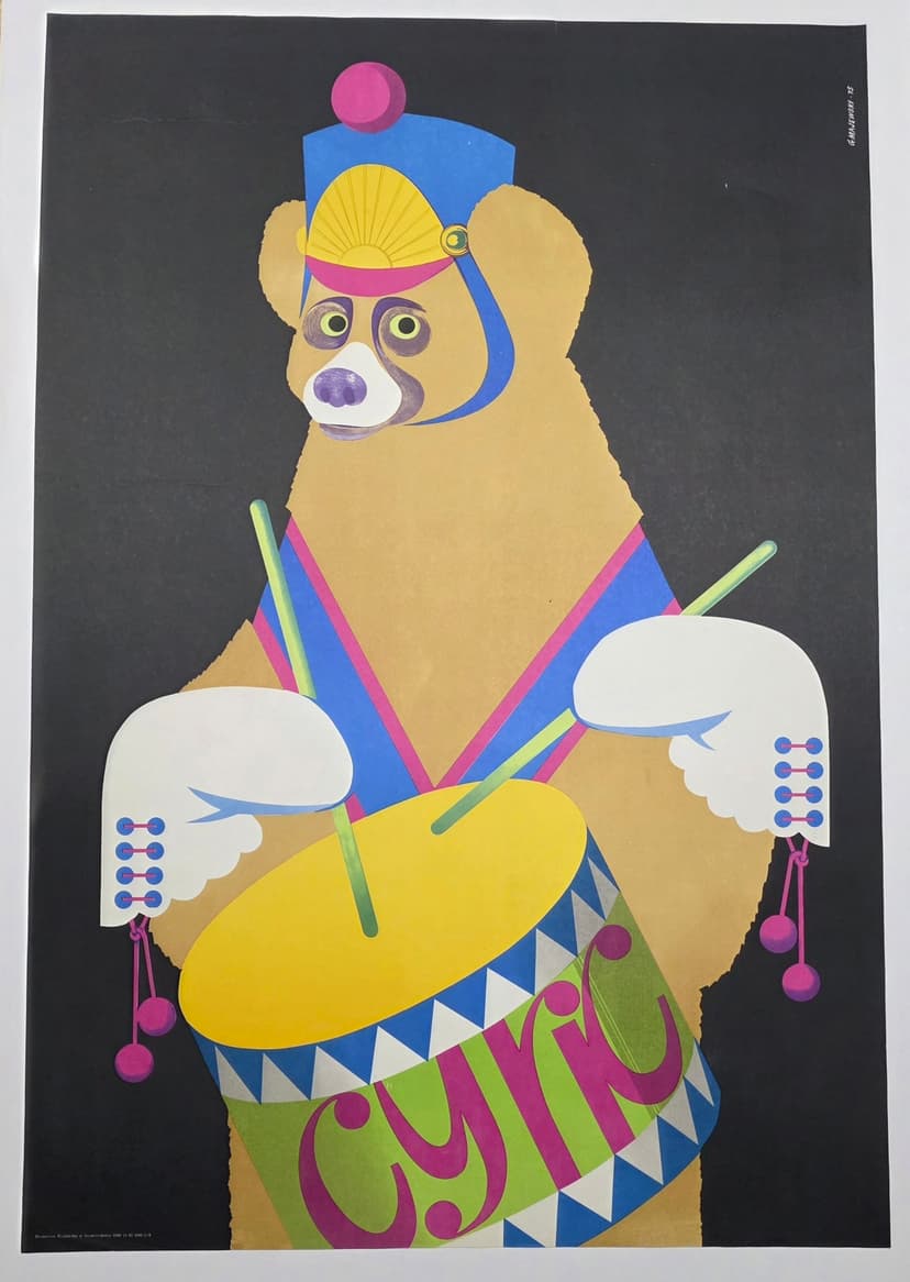 Cyrk miś z werblem (Oryginalny plakat cyrkowy), aut. G. Majewski, 1975