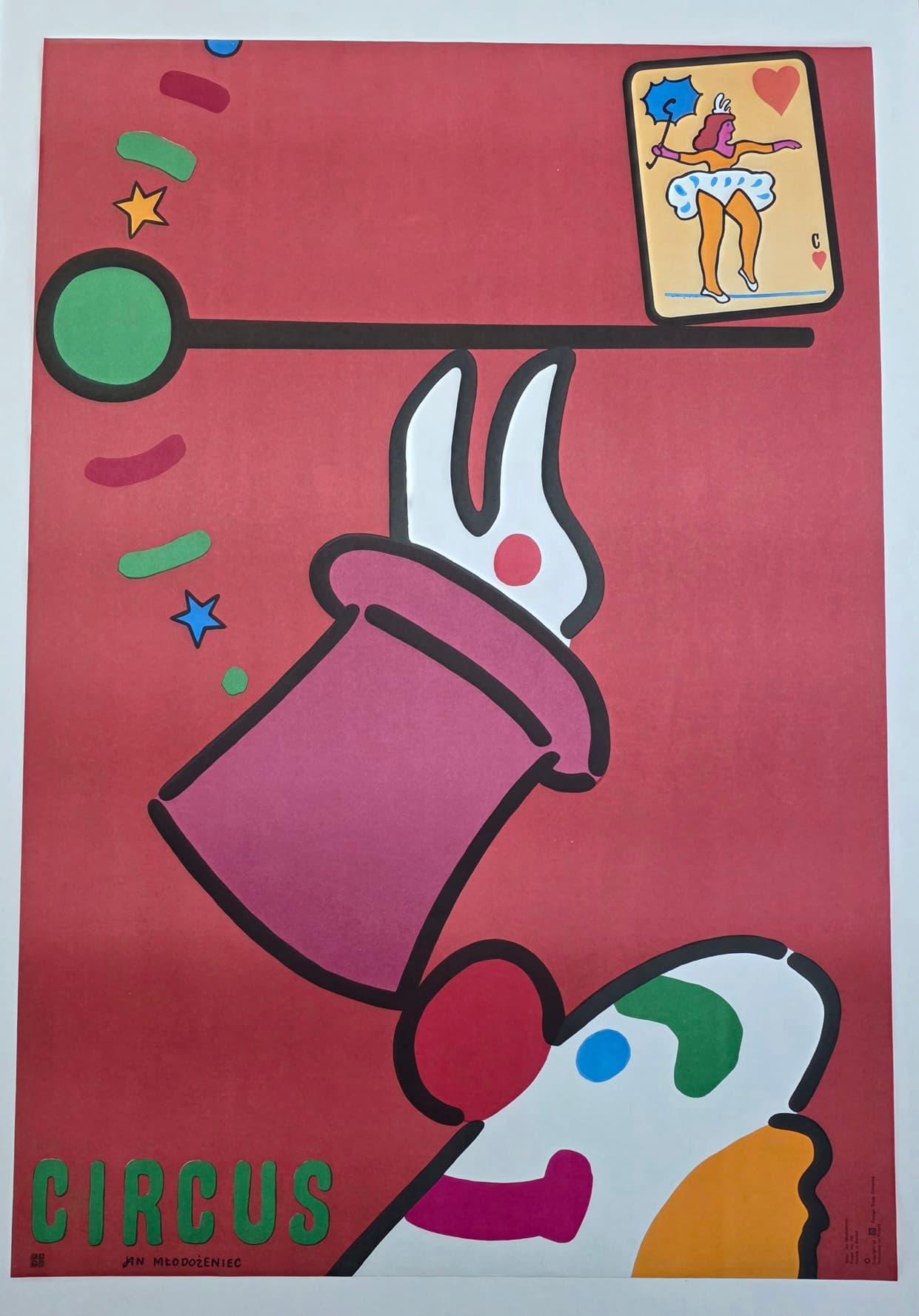 Cyrk clown z kapeluszem na nosie (Oryginalny plakat cyrkowy), aut. J. Młodożeniec, 1978