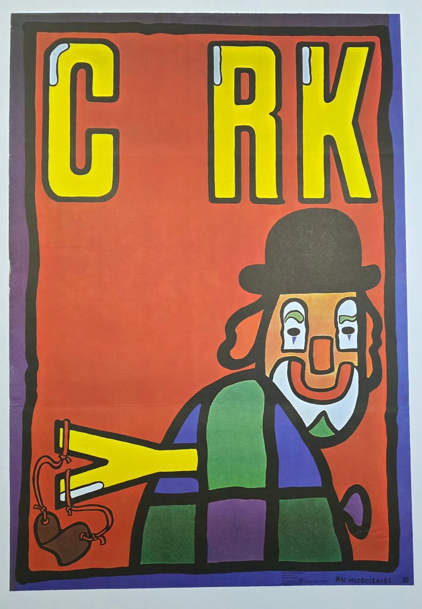 Cyrk clown z procą (Oryginalny plakat cyrkowy), aut. J. Młodożeniec, 1978