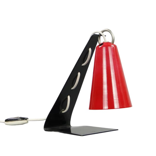 Lampa stołowa, czerwony, stal lakierowana, proj. A. Gałecki, Polska, lata 60. - WYMIARY