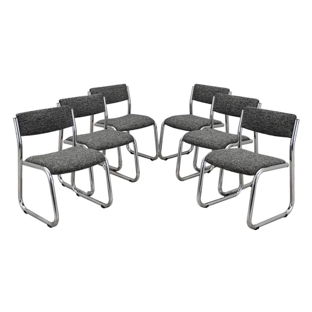 Komplet sześciu krzeseł, szary, metal chromowany, Włochy, lata 80. - WYMIARY