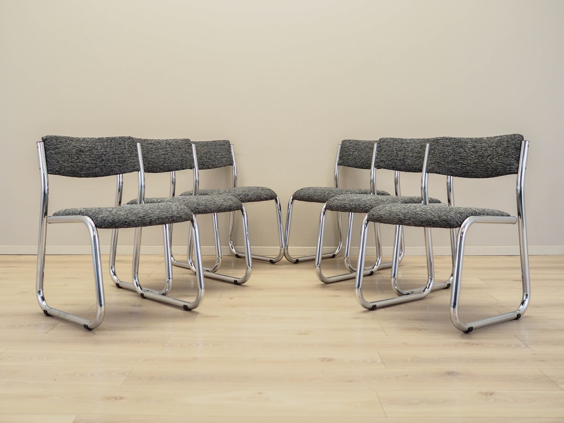 Komplet sześciu krzeseł, szary, metal chromowany, Włochy, lata 80. - 170794