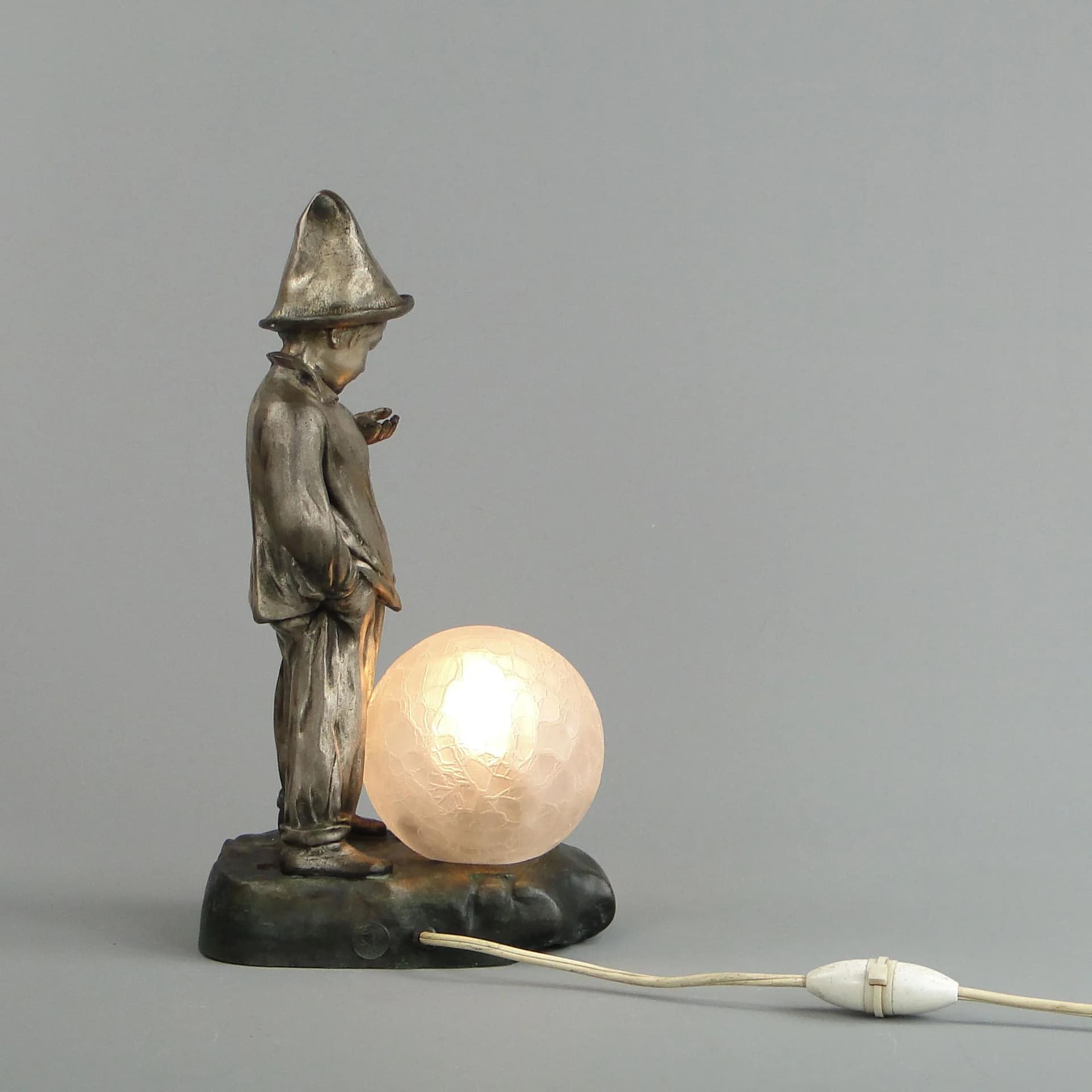 Lampa Pierrot, srebrny, cyna srebrzona szkło, proj. J. Hurka, Francja, lata 20. - 11315