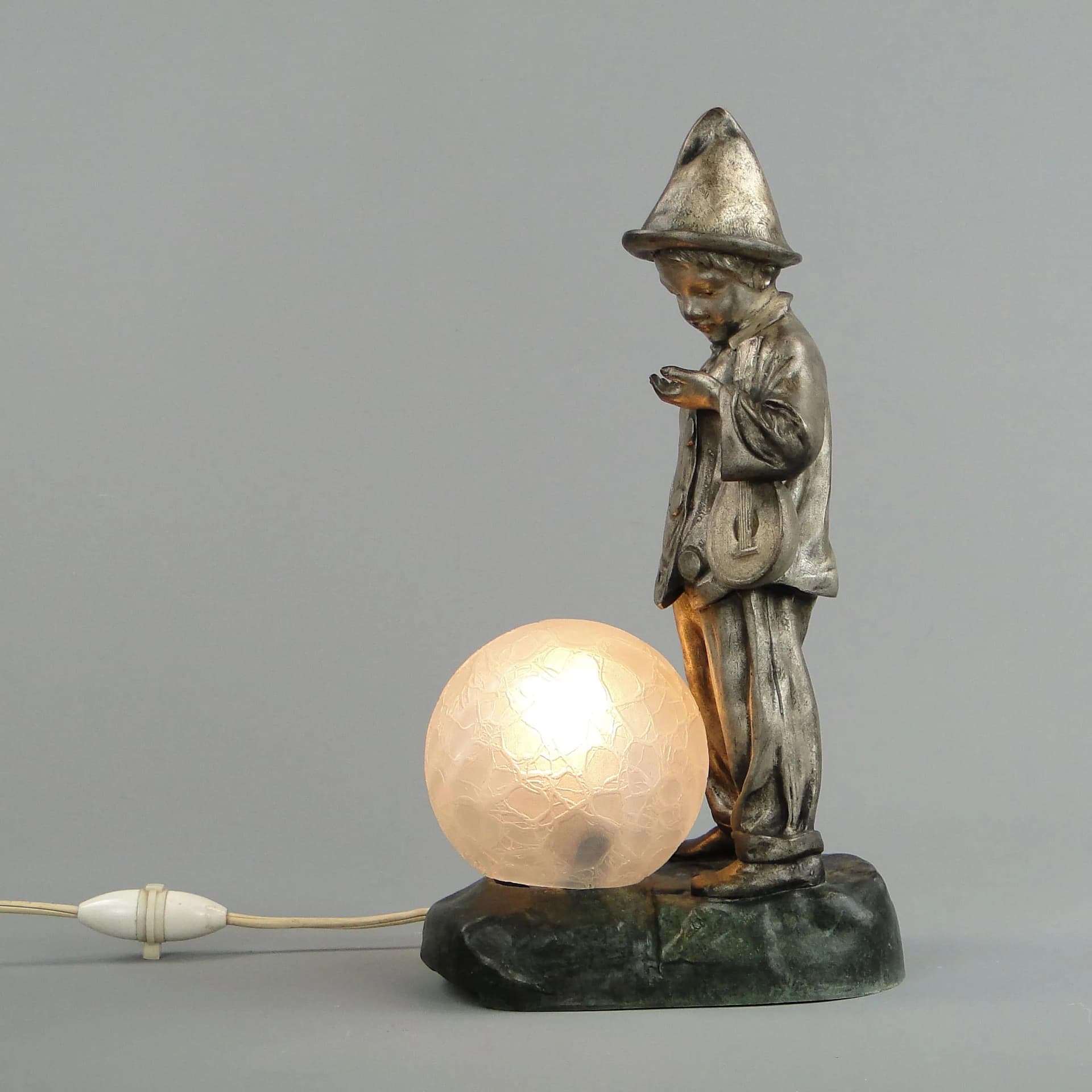 Lampa Pierrot, srebrny, cyna srebrzona szkło, proj. J. Hurka, Francja, lata 20. - 11313