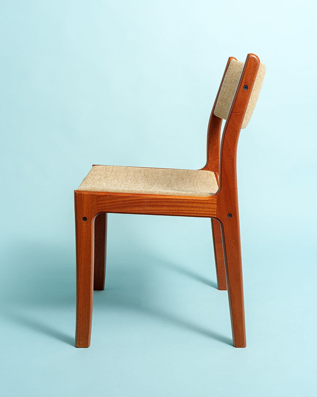 Chair, brown teak, beige fabric, Denmark, 1980s. - 170984