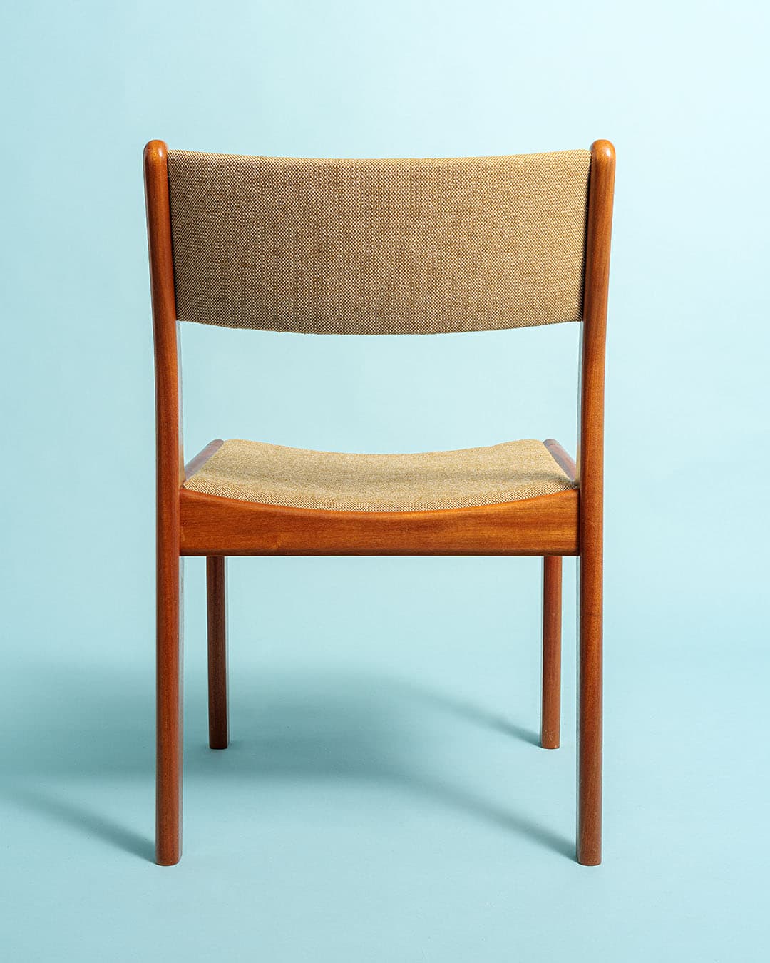 Chair, brown teak, beige fabric, Denmark, 1980s. - 170983