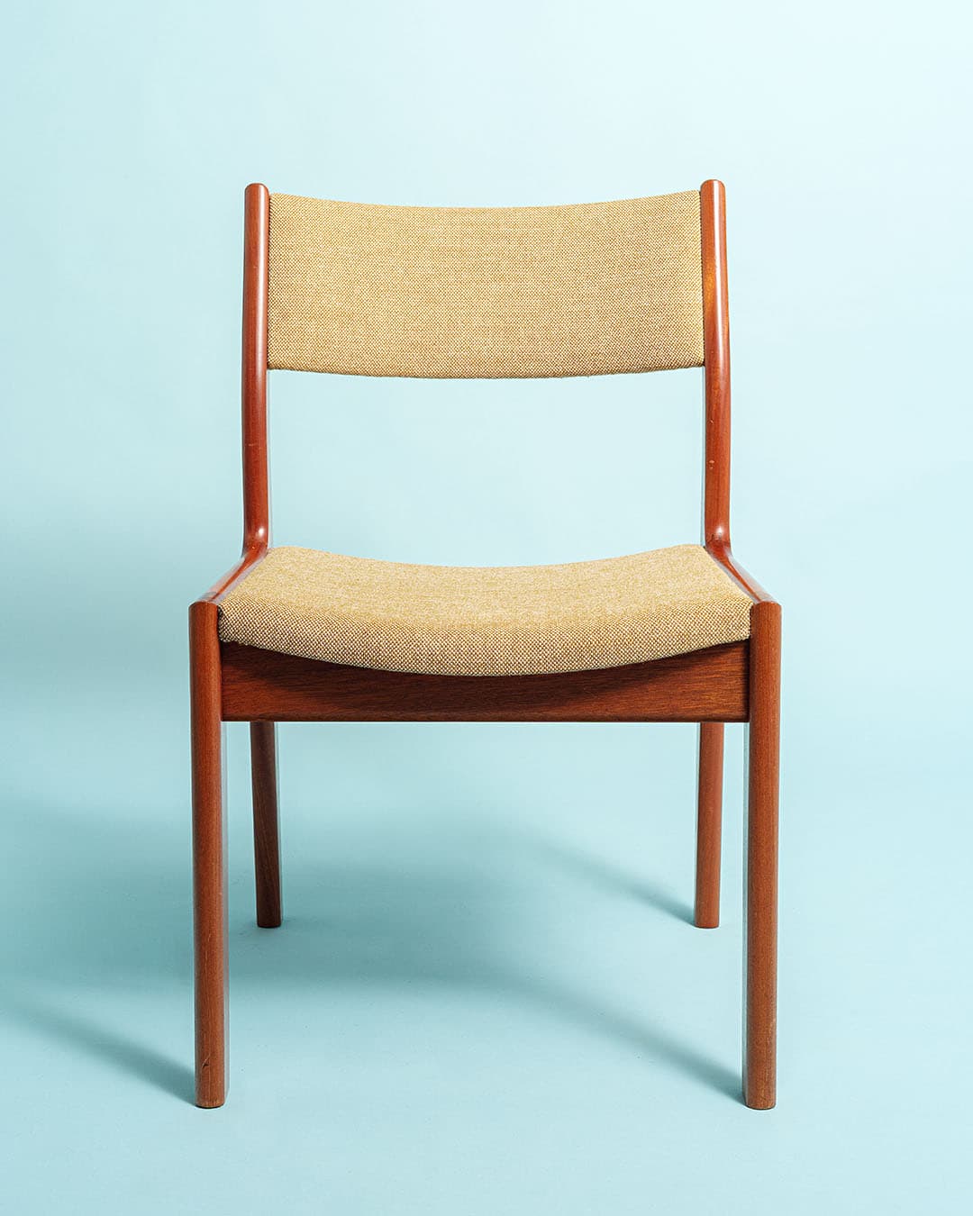 Chair, brown teak, beige fabric, Denmark, 1980s. - 170981