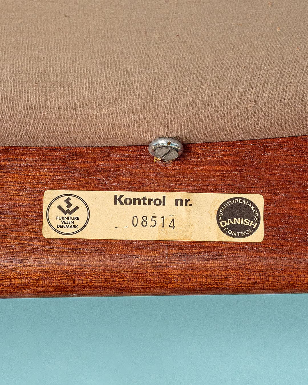 Chair, brown teak, beige fabric, Denmark, 1980s. - 170987