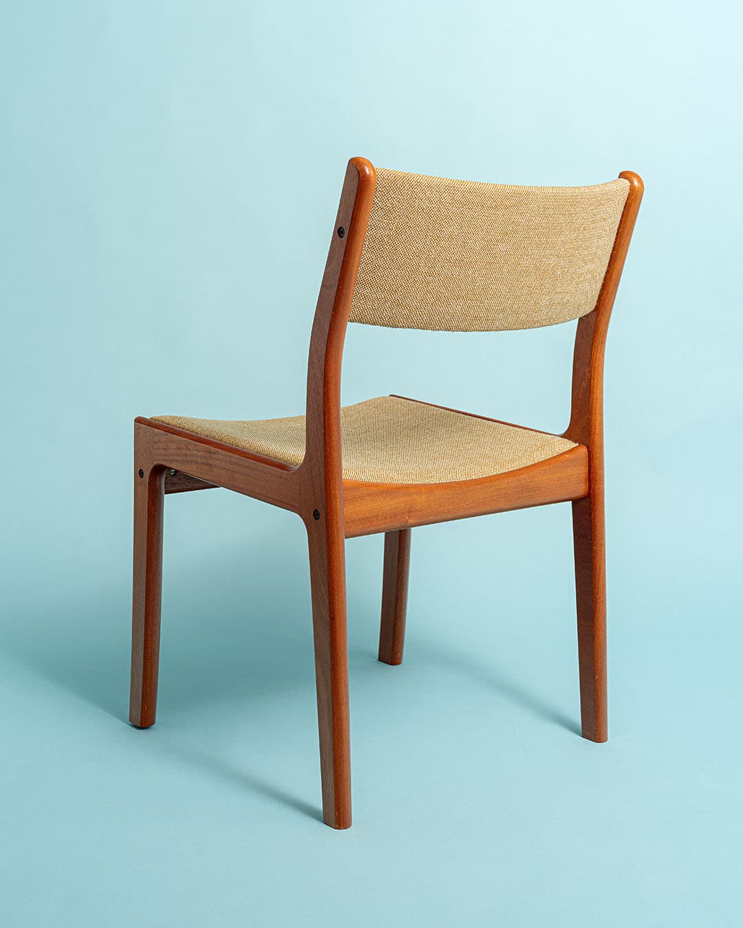 Chair, brown teak, beige fabric, Denmark, 1980s. - 170985