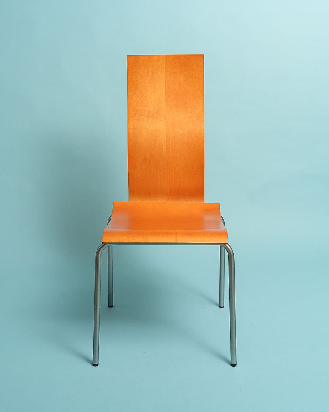 Krzesło minimalistyczne, sklejka jasnobrązowa, stal szara, Włochy, lata 90. - 171018