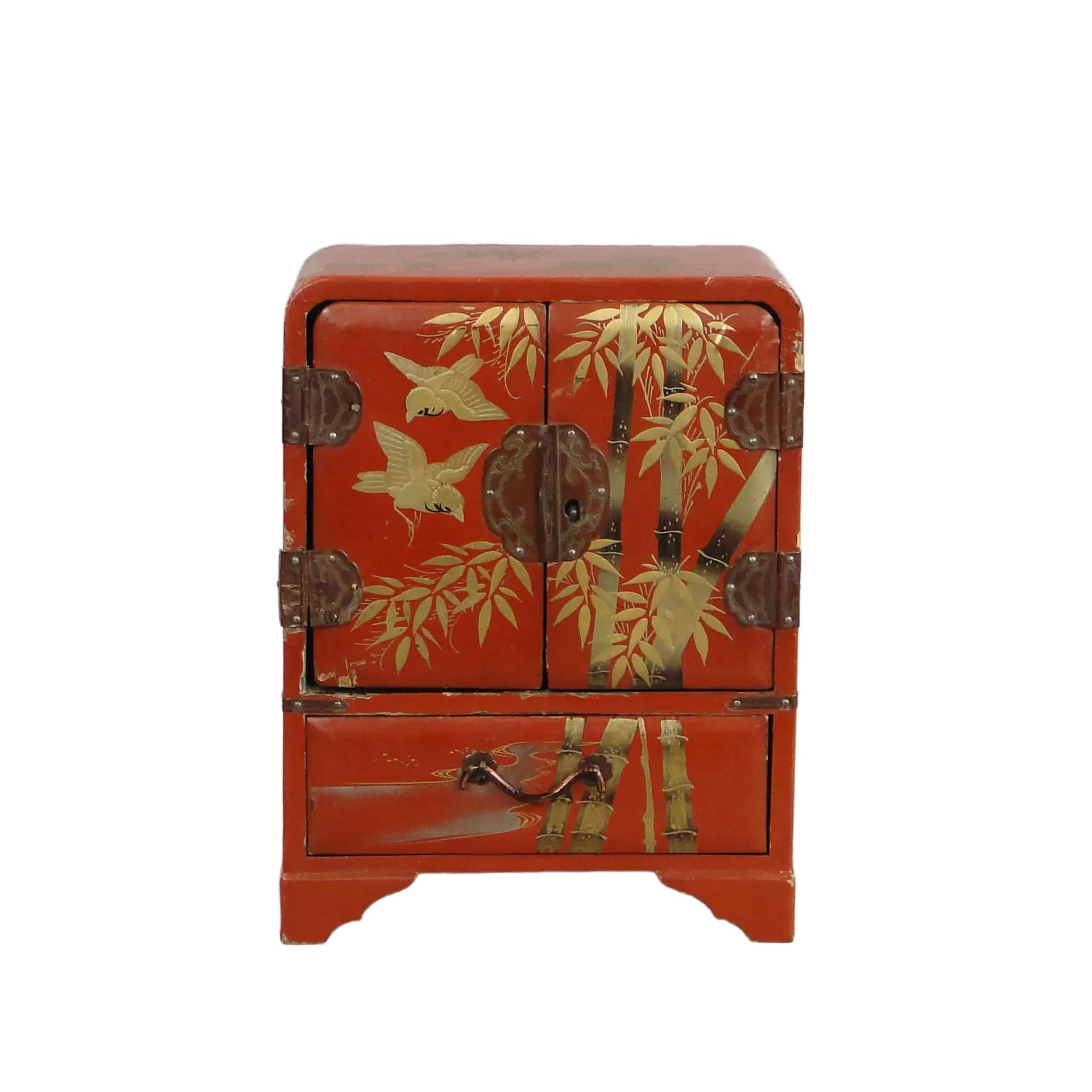 Jewelry cabinet, red lacquered wood, Japan, 1930s.