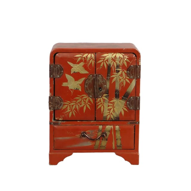 Jewelry cabinet, red lacquered wood, Japan, 1930s. - DIMENSION