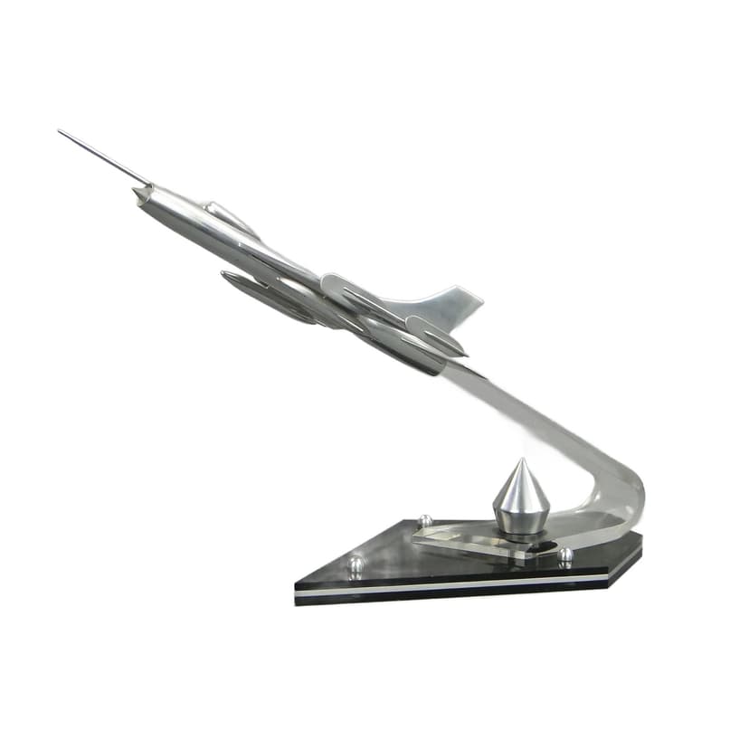 Model samolotu F-16 Walczący Sokół, srebrny, aluminium polerowane, USA, lata 70.