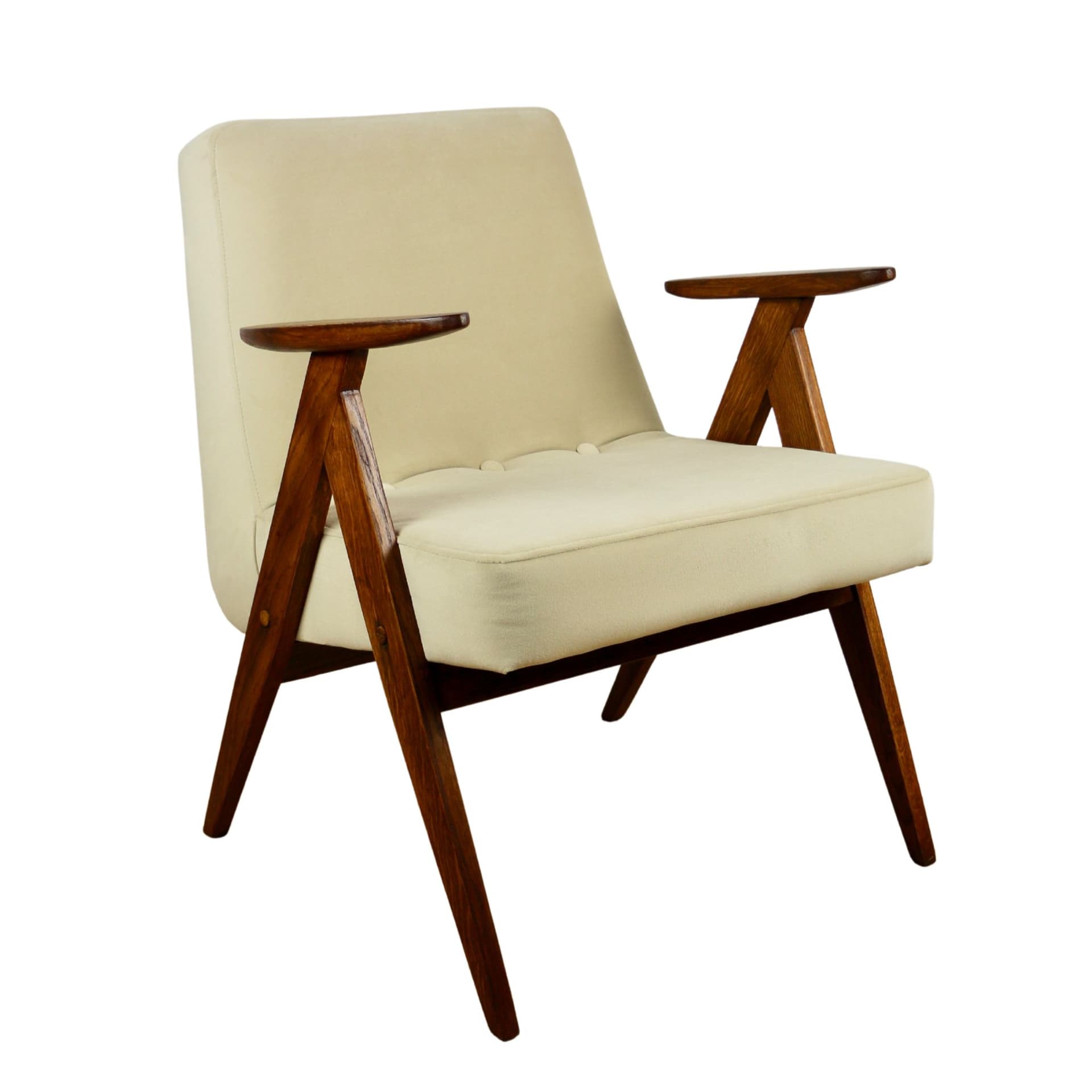 Fotel Chierowski 366, beżowy, dąb ciemny, Polska, lata 70.