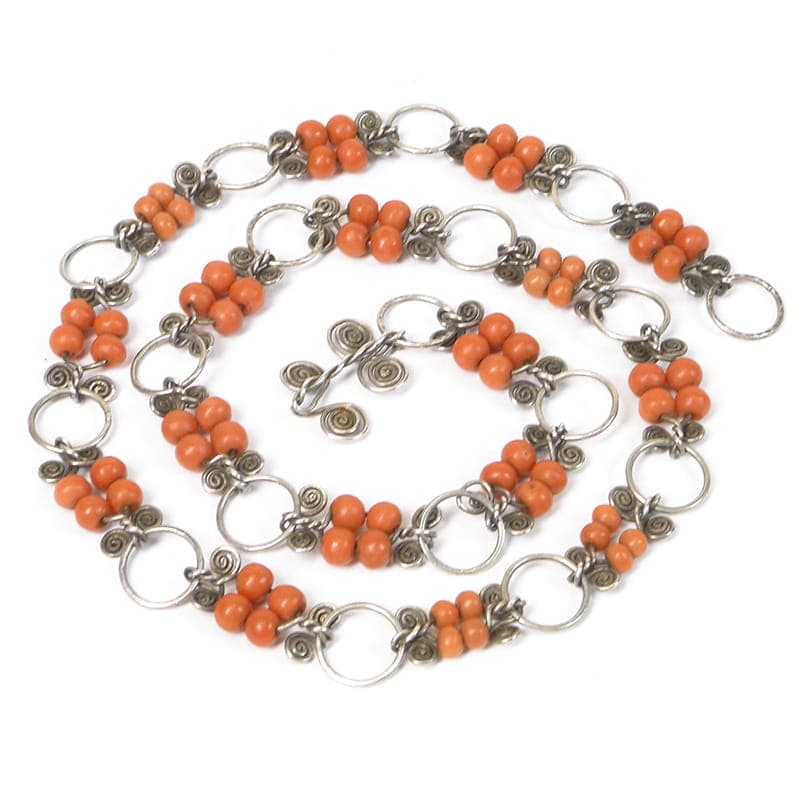 Coral Necklace, red, silver, Poland, 1960s