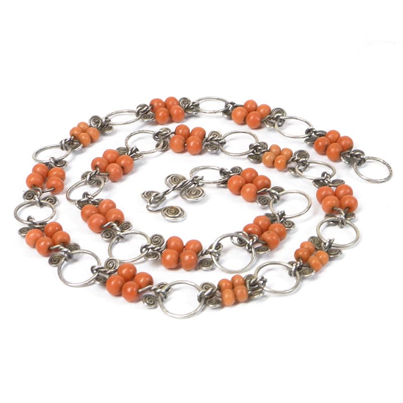 Coral Necklace, red, silver, Poland, 1960s - 171655