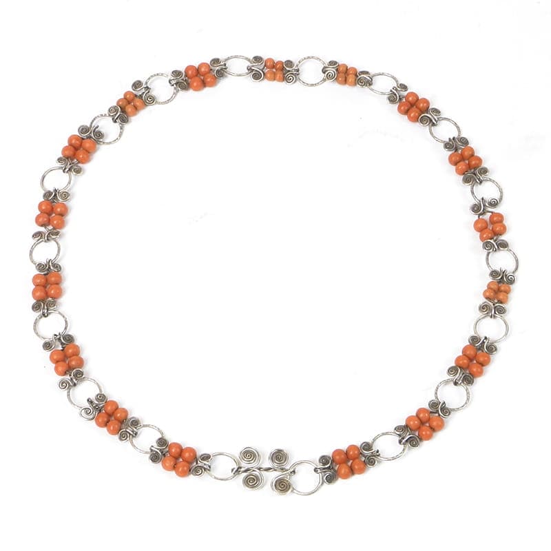 Coral Necklace, red, silver, Poland, 1960s - 171656