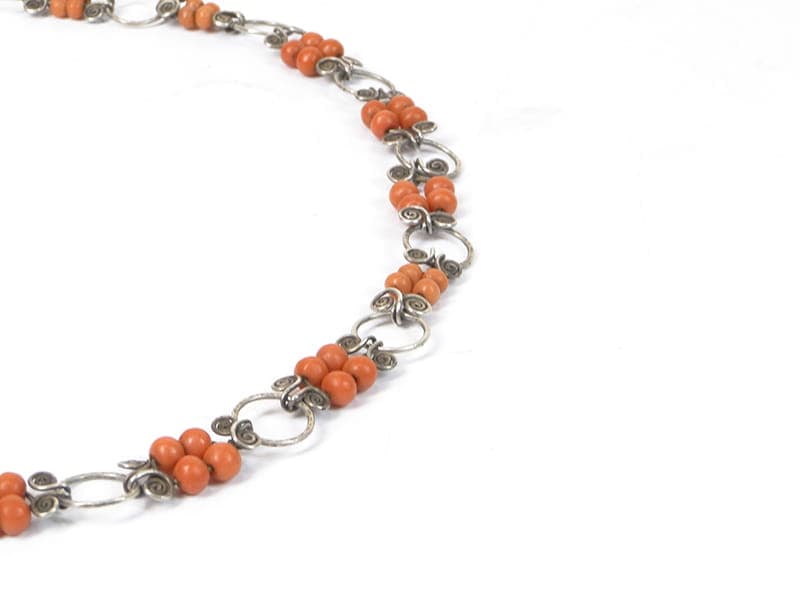 Coral Necklace, red, silver, Poland, 1960s - 171658