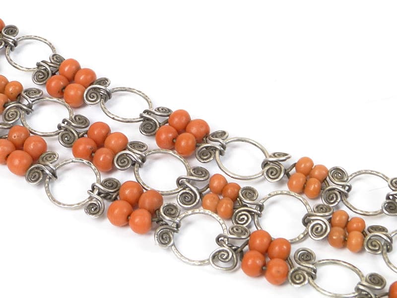 Coral Necklace, red, silver, Poland, 1960s - 171661