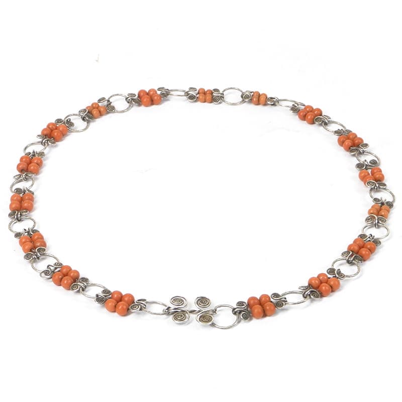 Coral Necklace, red, silver, Poland, 1960s - 171657