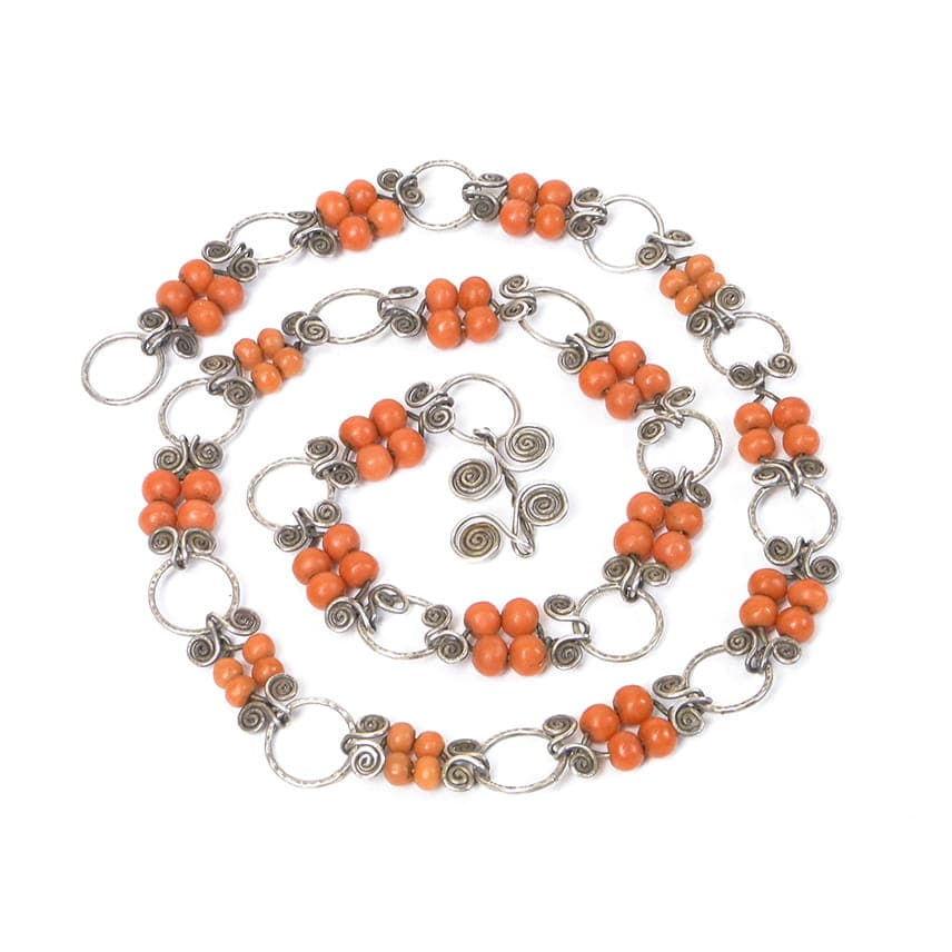 Coral Necklace, red, silver, Poland, 1960s - 171663