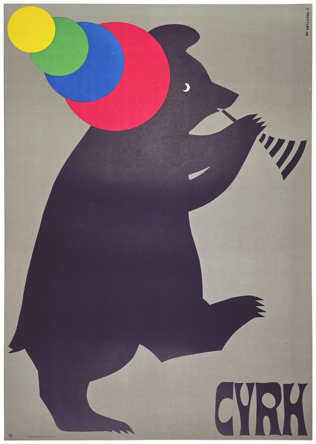 Cyrk miś z trąbką (Oryginalny plakat cyrkowy), aut. J. Treutler, 1969 - WYMIARY