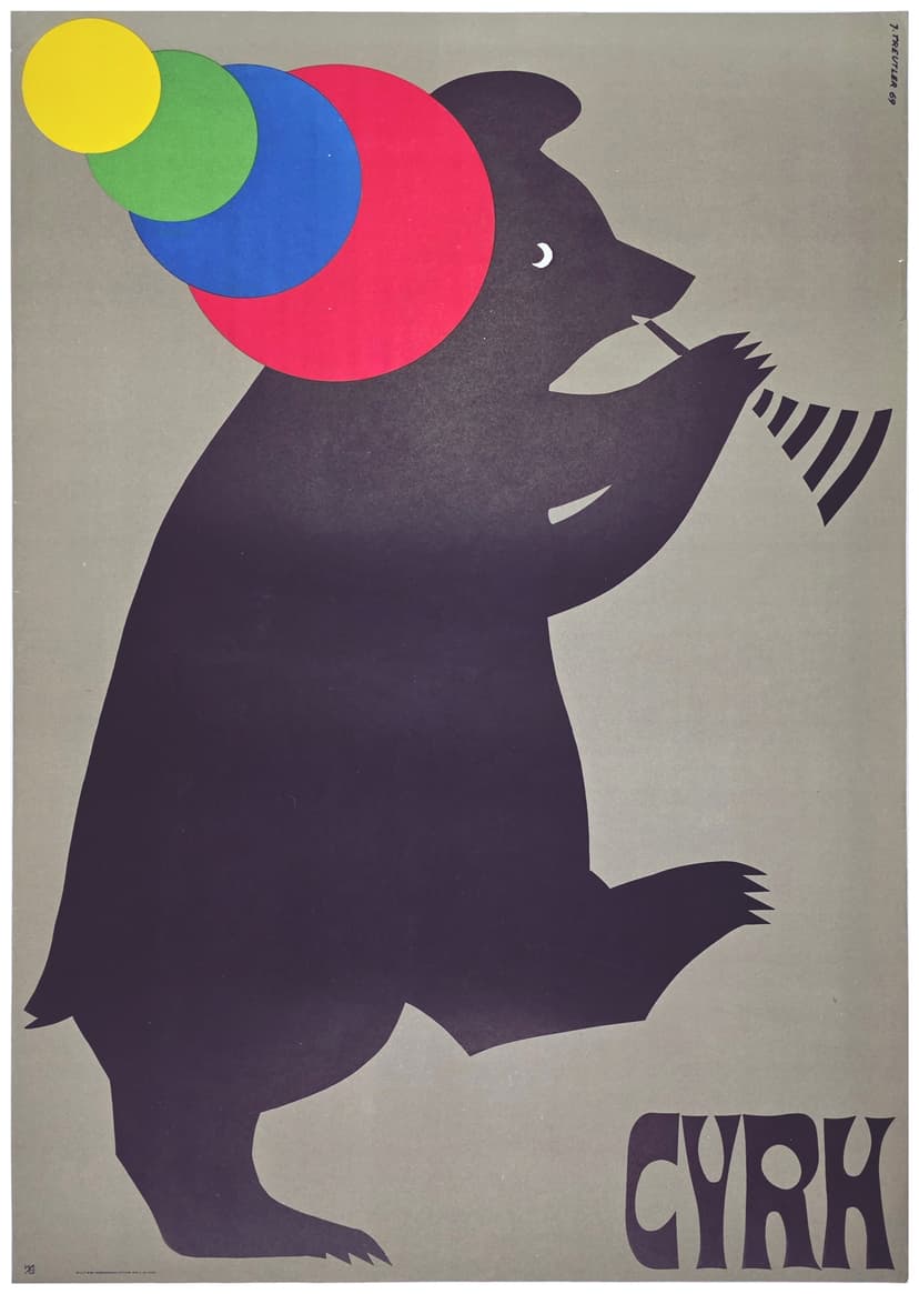 Cyrk miś z trąbką (Oryginalny plakat cyrkowy), aut. J. Treutler, 1969