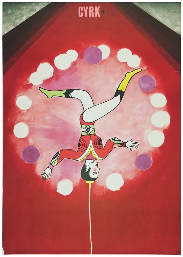 Cyrk człowiek stojący na głowie (Oryginalny plakat cyrkowy), aut. M. Urbaniec, 1966 - WYMIARY