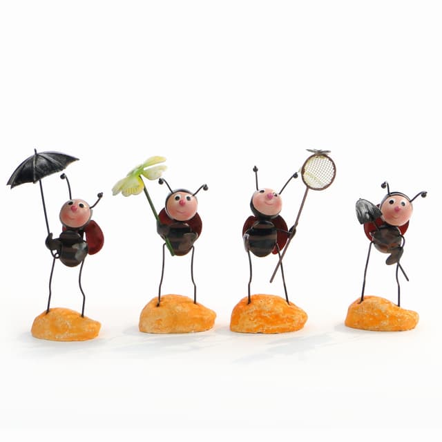 Zestaw czterech figurek biedronek, multicolor, metal, Czechosłowacja, lata 70. - WYMIARY