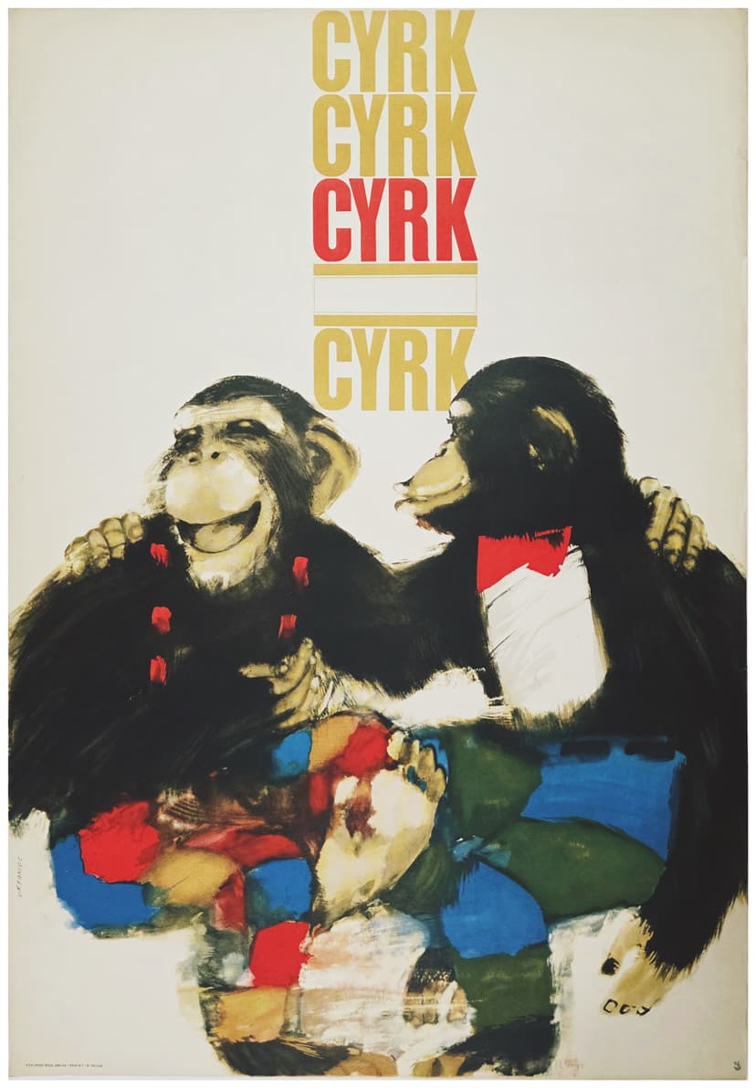 Cyrk małpy (Oryginalny plakat cyrkowy), aut. M. Urbaniec, 1966