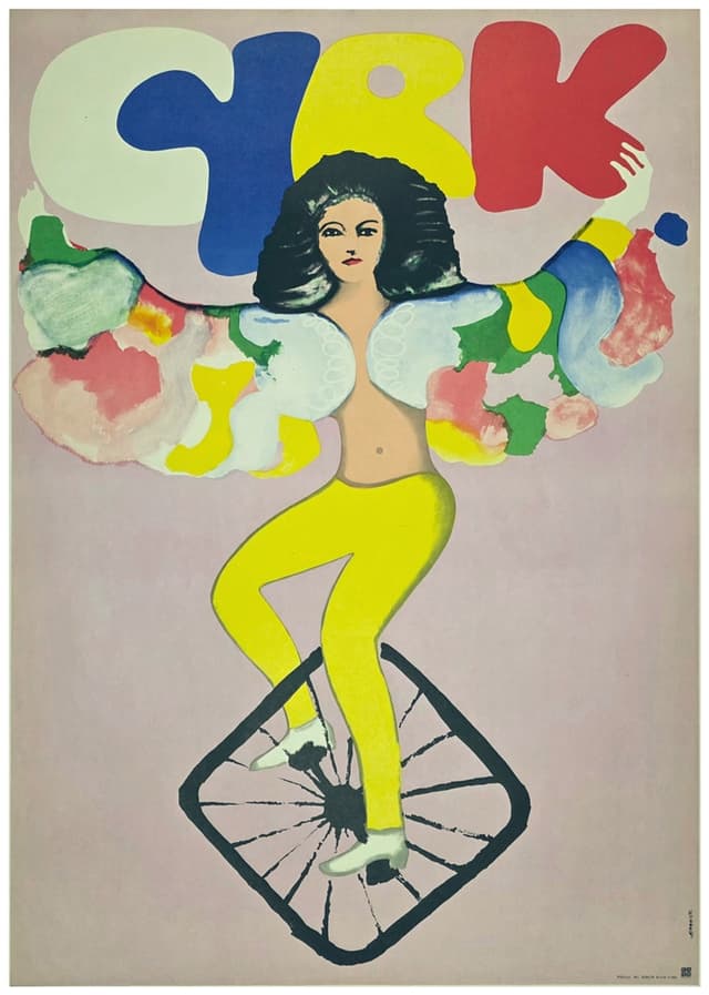 Cyrk kobieta na kwadratowym kole (Oryginalny plakat cyrkowy), aut. M. Urbaniec, 1972 - WYMIARY